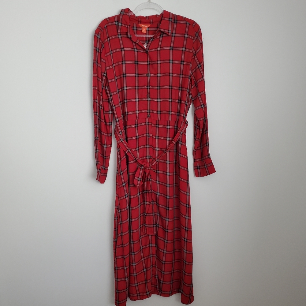 Red Plaid LS Dress Size Large